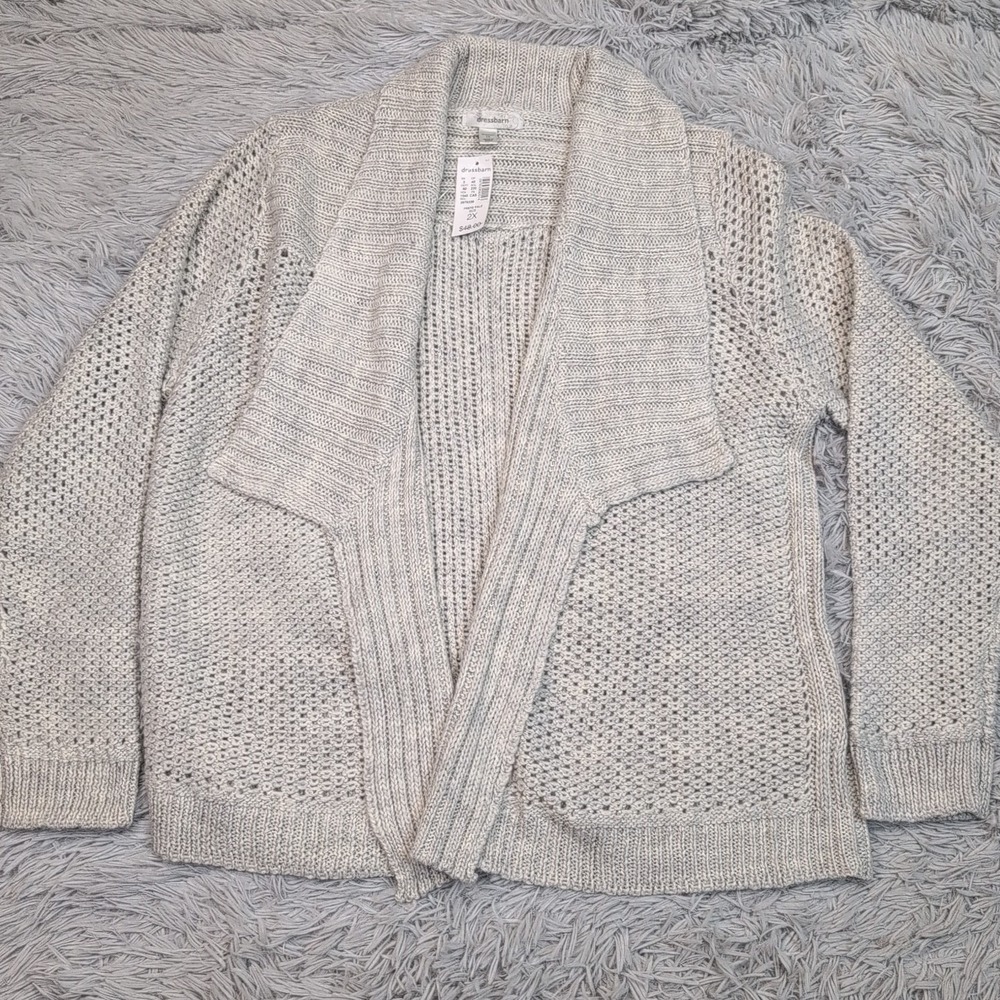 Dressbarn Sweater Womens 2X Gray Cardigan‎ Wool Blend Open Front Crochet New